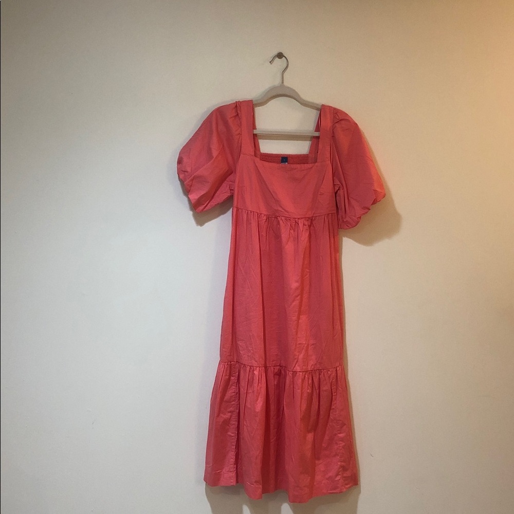 Old Navy Pink Puff Sleeve Midi Dress